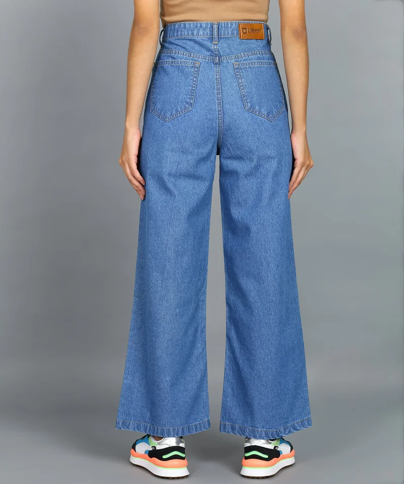 Urbano Fashion  Urbano Fashion Women's Light Blue Regular Fit Wide Leg Washed Jeans for Women | Best Price UAE